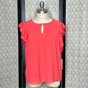Zac & Rachel Textured Coral Ruffle Sleeve Top